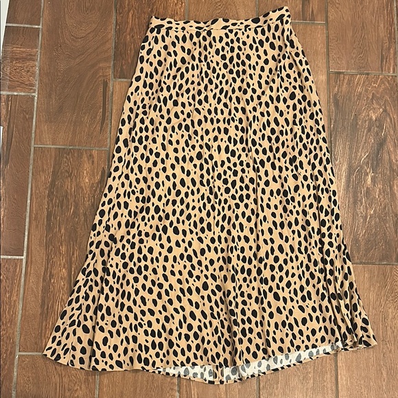 Reformation size 10 brown tan and black polka dot midi skirt
